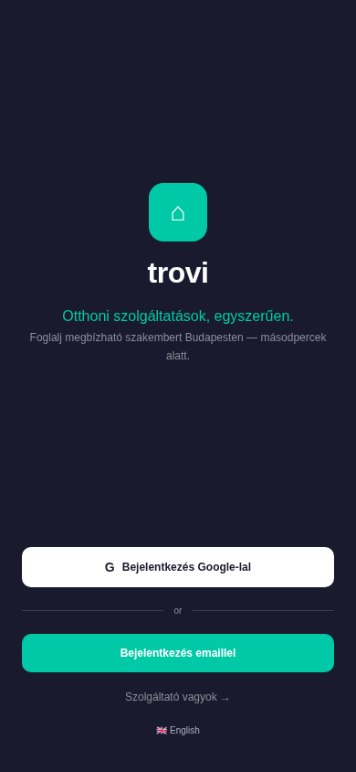 Trovi — Üdvözlő képernyő